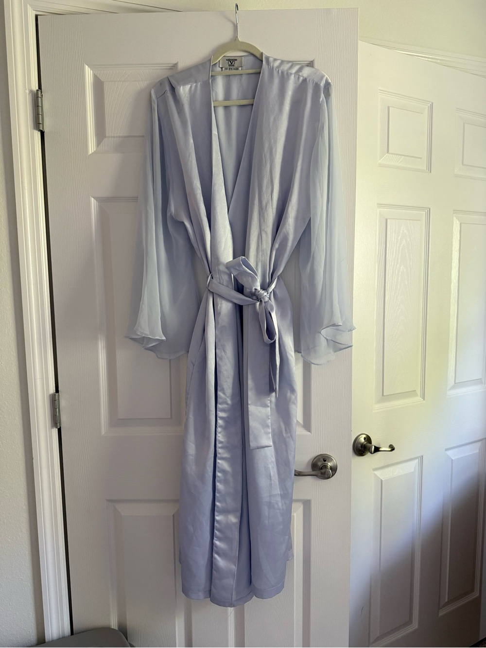 Vintage Valentino Silky Lavender blue Satin Robe with Sheer Sleeves